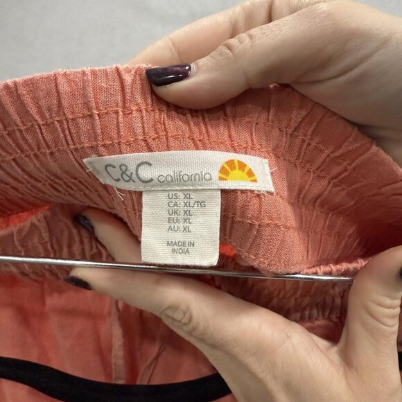 C&C California Pants Womens XL Coral Linen Blend Drawstring Jogger Lounge - Picture 2 of 9